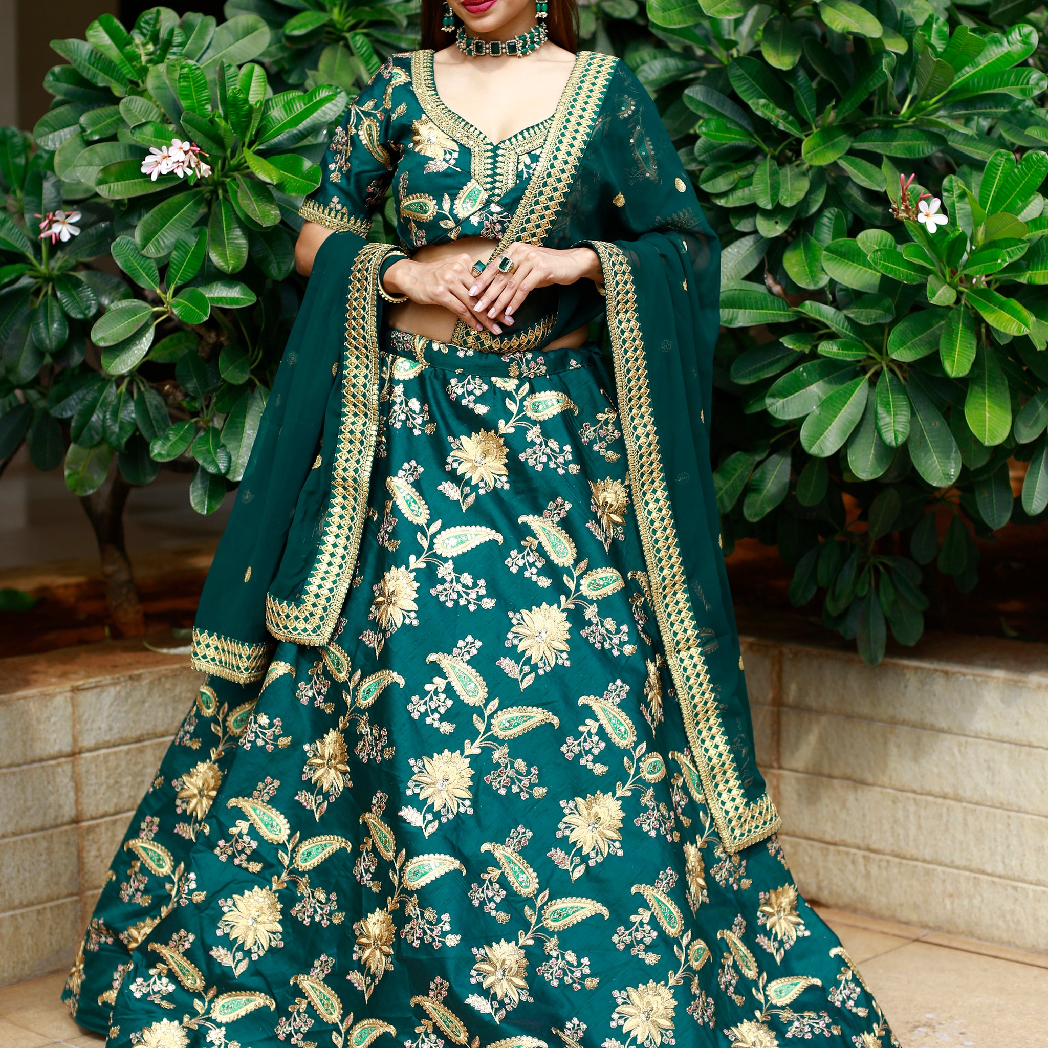 Glamorous Green Thread Embroidery Art Silk Wedding Lehenga Choli