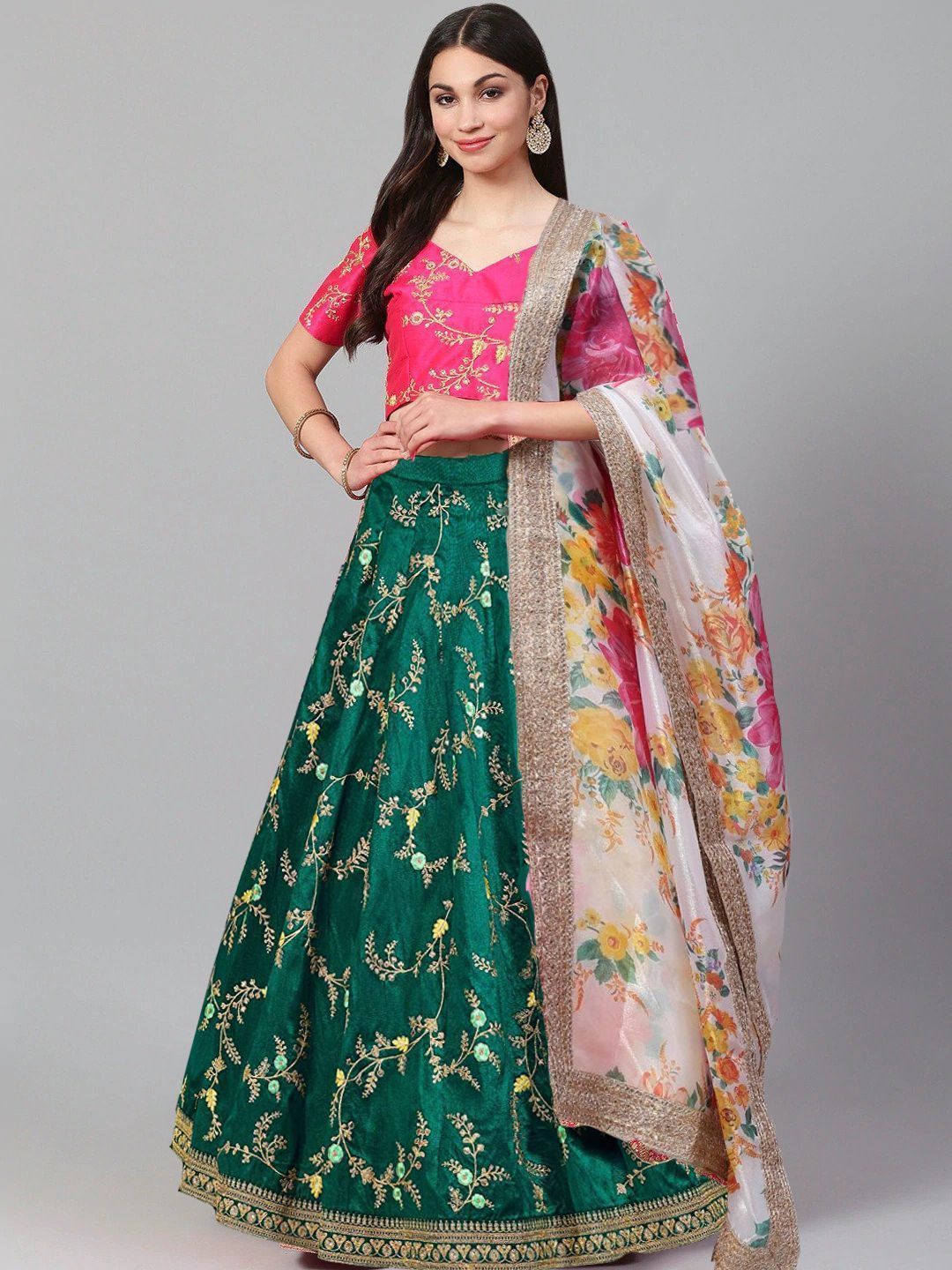 Awesome Teal Green Embroidered Art Silk Lehenga Choli With Dupatta