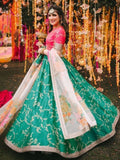 Awesome Teal Green Embroidered Art Silk Lehenga Choli With Dupatta