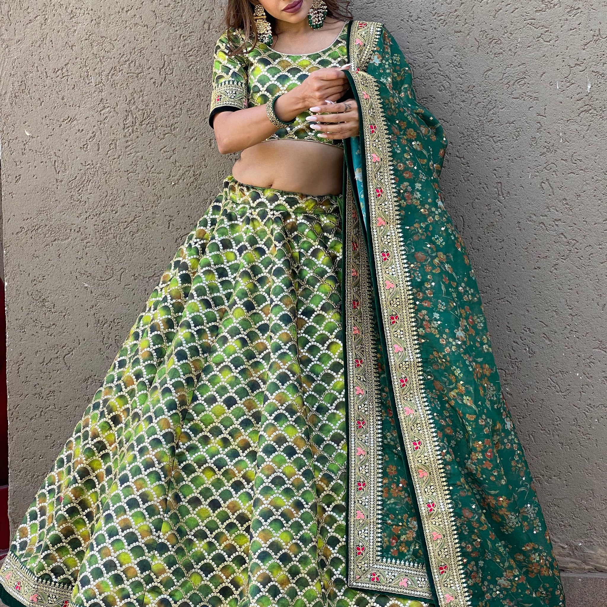 Wonderful Green Sequins Art Silk Wedding Lehenga Choli With Dupatta