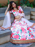 Mesmerizing Off White Floral Printed Art Silk Sangeet Wear Lehenga Choli