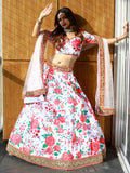 Mesmerizing Off White Floral Printed Art Silk Sangeet Wear Lehenga Choli