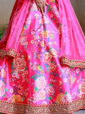 Awesome Pink Floral Printed Art Silk Engagement Wear Lehenga Choli
