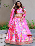 Awesome Pink Floral Printed Art Silk Engagement Wear Lehenga Choli