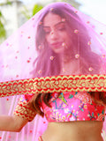 Awesome Pink Floral Printed Art Silk Engagement Wear Lehenga Choli