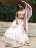 Alluring White Floral Printed Organza Lehenga Choli With Dupatta