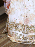 Alluring White Floral Printed Organza Lehenga Choli With Dupatta
