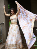 Alluring White Floral Printed Organza Lehenga Choli With Dupatta