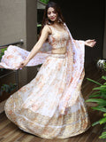 Alluring White Floral Printed Organza Lehenga Choli With Dupatta