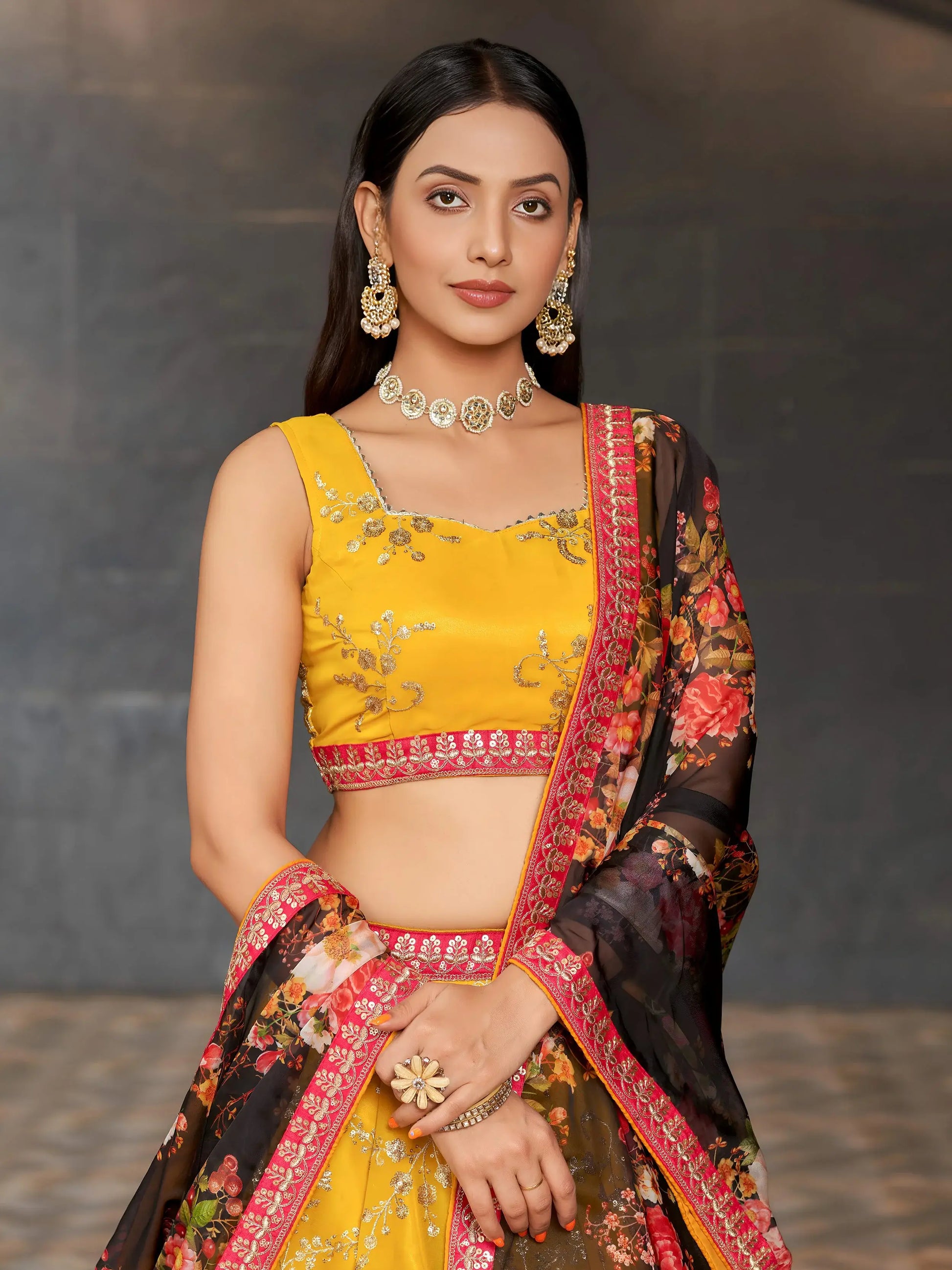 Awesome Yellow Sequins Georgette Haldi Wear Lehenga Choli