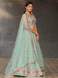 Gorgeous Sky-Blue Sequins Georgette Reception Wear Lehenga Choli