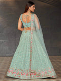 Gorgeous Sky-Blue Sequins Georgette Reception Wear Lehenga Choli