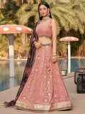 Amazing Pink Embroidered Georgette Wedding Wear Lehenga Choli
