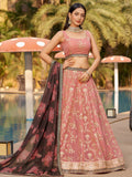 Amazing Pink Embroidered Georgette Wedding Wear Lehenga Choli