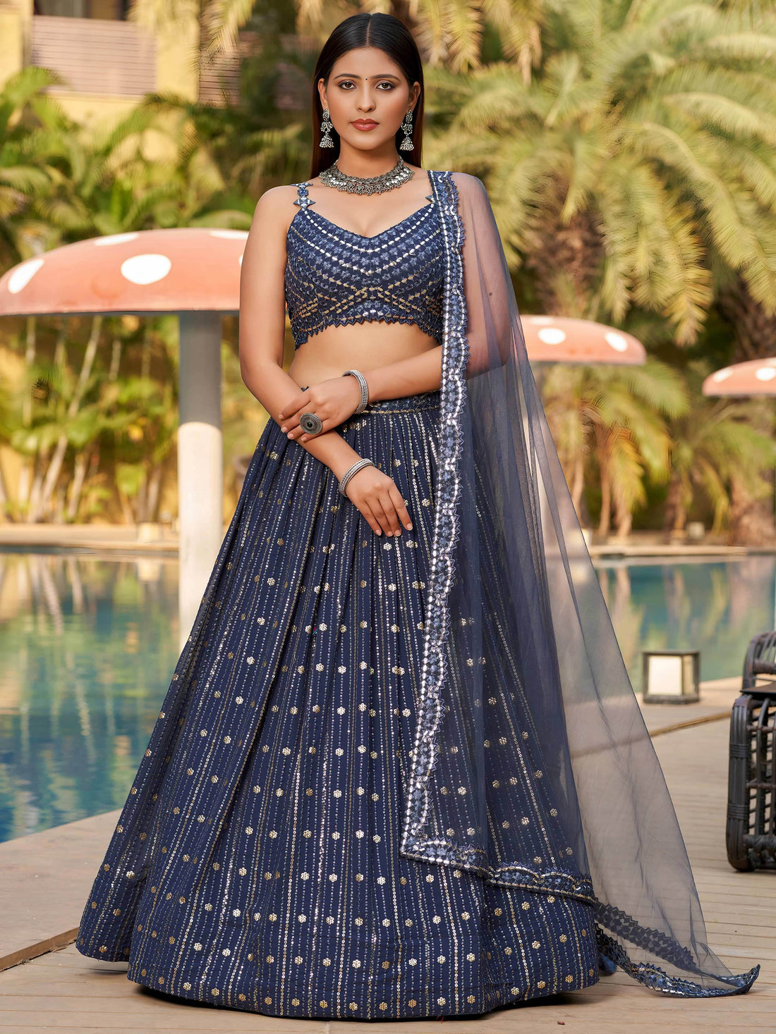Captivating Grey Sequins Georgette Designer Lehenga Choli