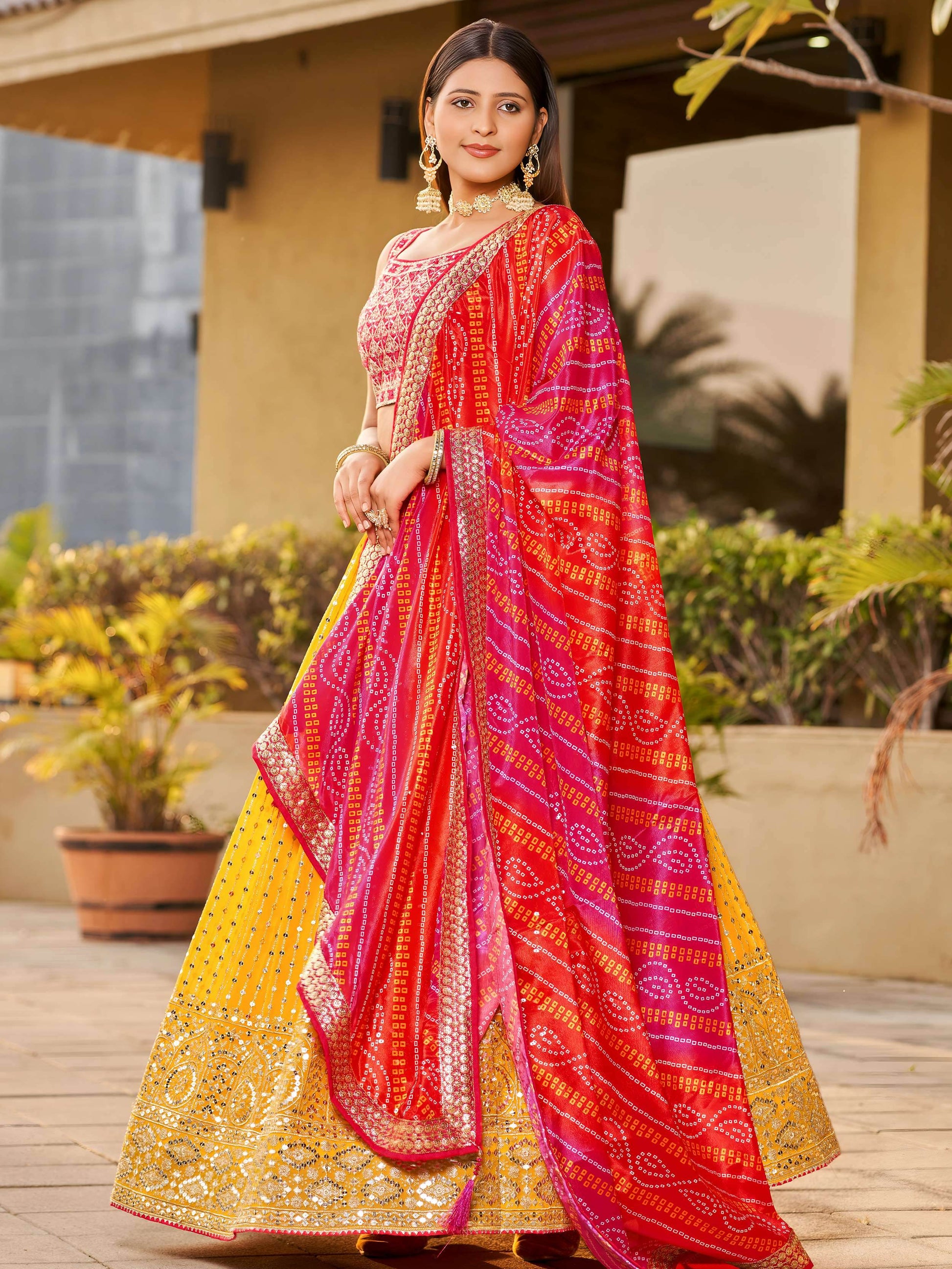 Fascinating Yellow Sequins Georgette Traditional Lehenga Choli