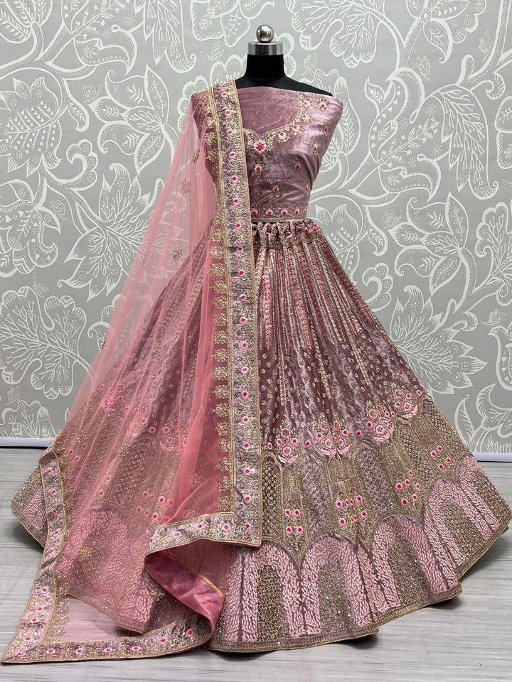 Pretty Lavender Dori Work Velvet Bridesmaid Lehenga Choli