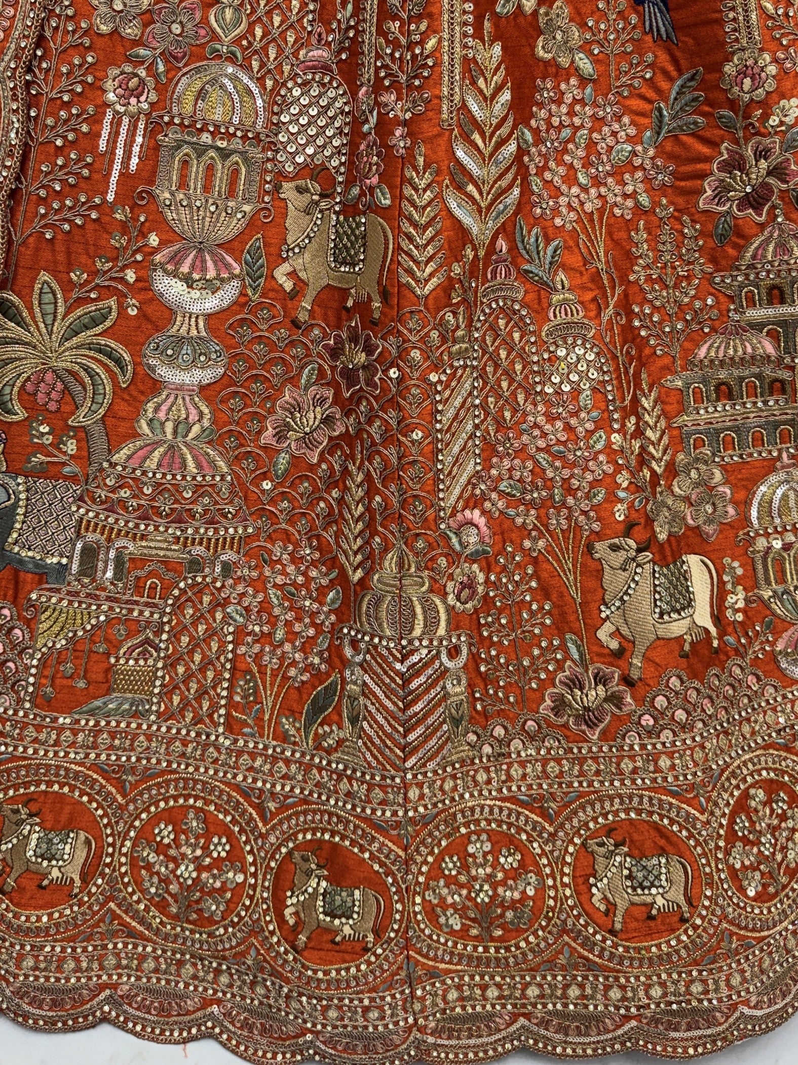 Tremendous Rust Orange Zari Work Silk Bridal Lehenga Choli With Double Dupatta