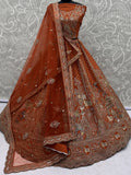 Tremendous Rust Orange Zari Work Silk Bridal Lehenga Choli With Double Dupatta