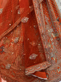 Tremendous Rust Orange Zari Work Silk Bridal Lehenga Choli With Double Dupatta