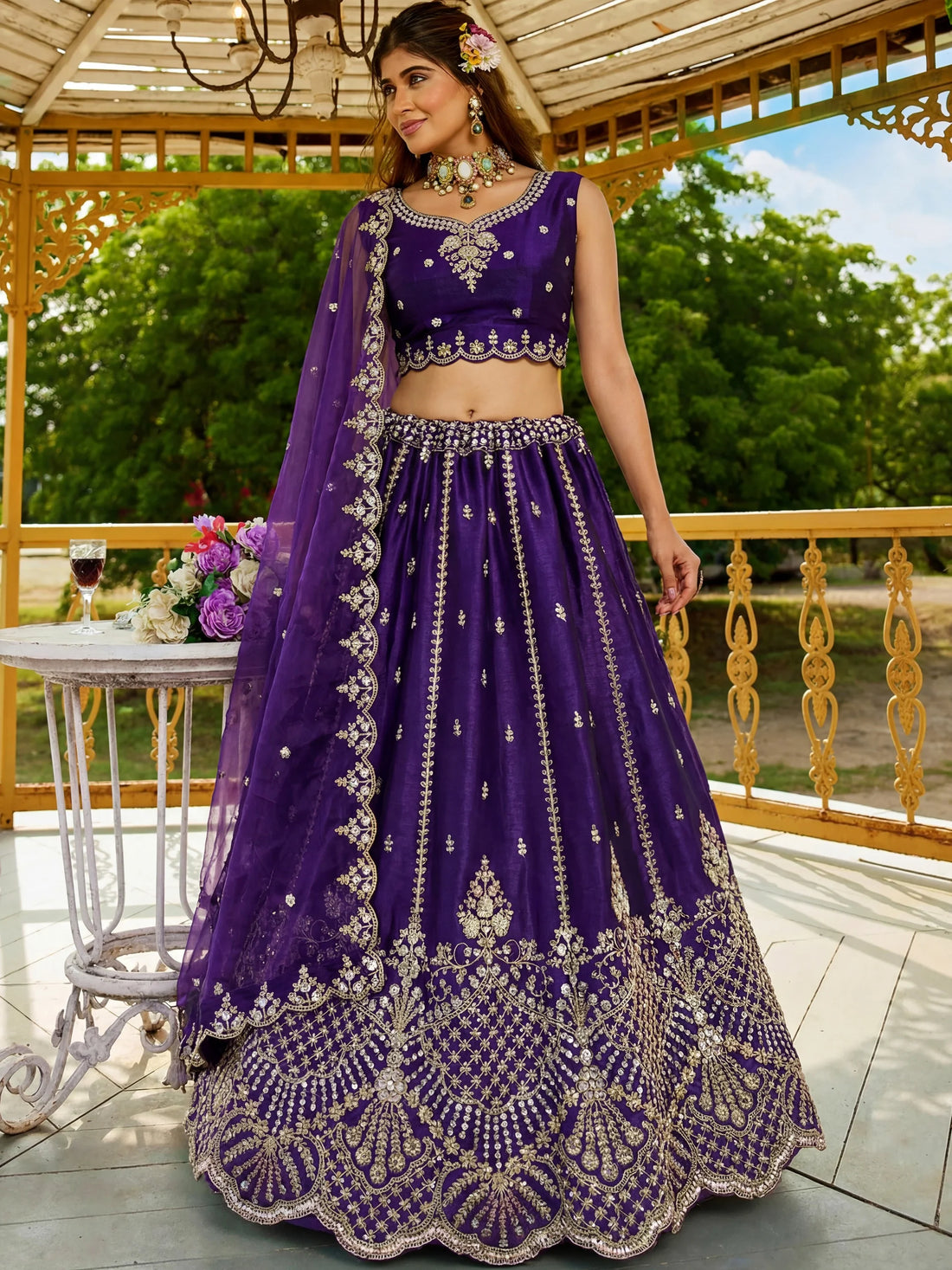 Alluring Purple Dori Embroidery Organza Wedding Wear Lehenga Choli