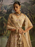Elegant Cream Dori Embroidery Net Bridesmaid Lehenga Choli With Dupatta