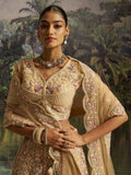Elegant Cream Dori Embroidery Net Bridesmaid Lehenga Choli With Dupatta