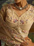 Elegant Cream Dori Embroidery Net Bridesmaid Lehenga Choli With Dupatta