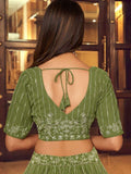 Tantalizing Green Thread Embroidered Georgette Mehendi Wear Lehenga With Blouse