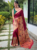Absorbing Maroon Woven Paithani Silk Trendy Saree With Blouse - Zeel Clothing