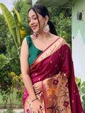 Absorbing Maroon Woven Paithani Silk Trendy Saree With Blouse - Zeel Clothing