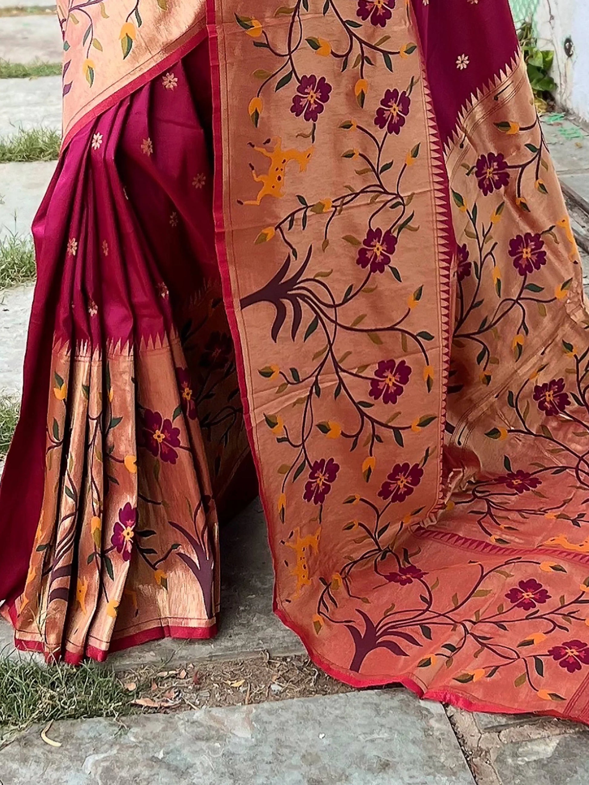 Absorbing Maroon Woven Paithani Silk Trendy Saree With Blouse - Zeel Clothing