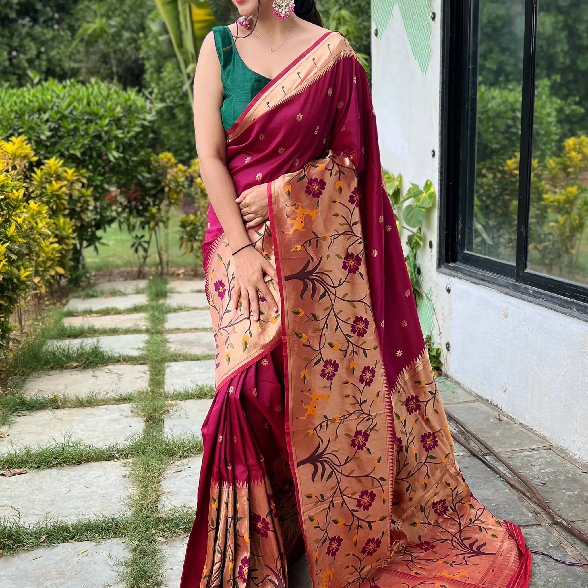 Absorbing Maroon Woven Paithani Silk Trendy Saree With Blouse - Zeel Clothing