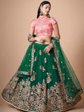 Abundant Green Mirror Work Net Reception Wear Lehenga Choli - Zeel Clothing