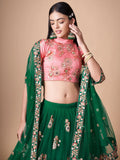 Abundant Green Mirror Work Net Reception Wear Lehenga Choli - Zeel Clothing