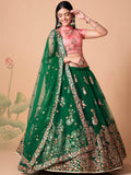 Abundant Green Mirror Work Net Reception Wear Lehenga Choli - Zeel Clothing