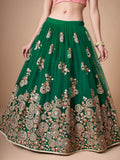 Abundant Green Mirror Work Net Reception Wear Lehenga Choli - Zeel Clothing