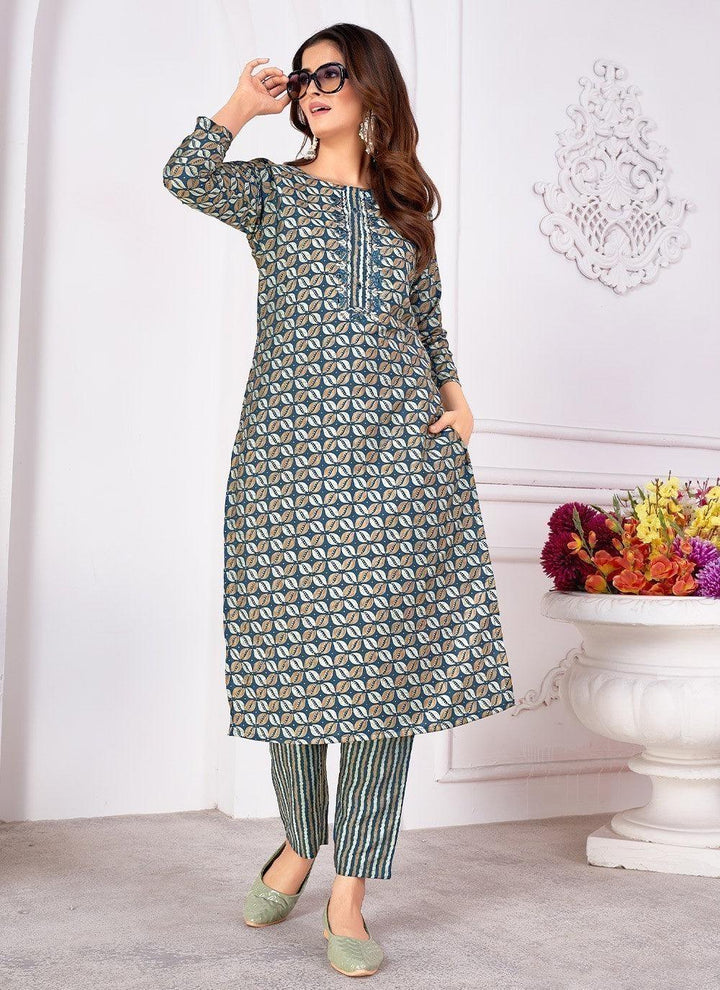 Charming Blue Digital Printed Rayon Festive Wear Pant Suit
