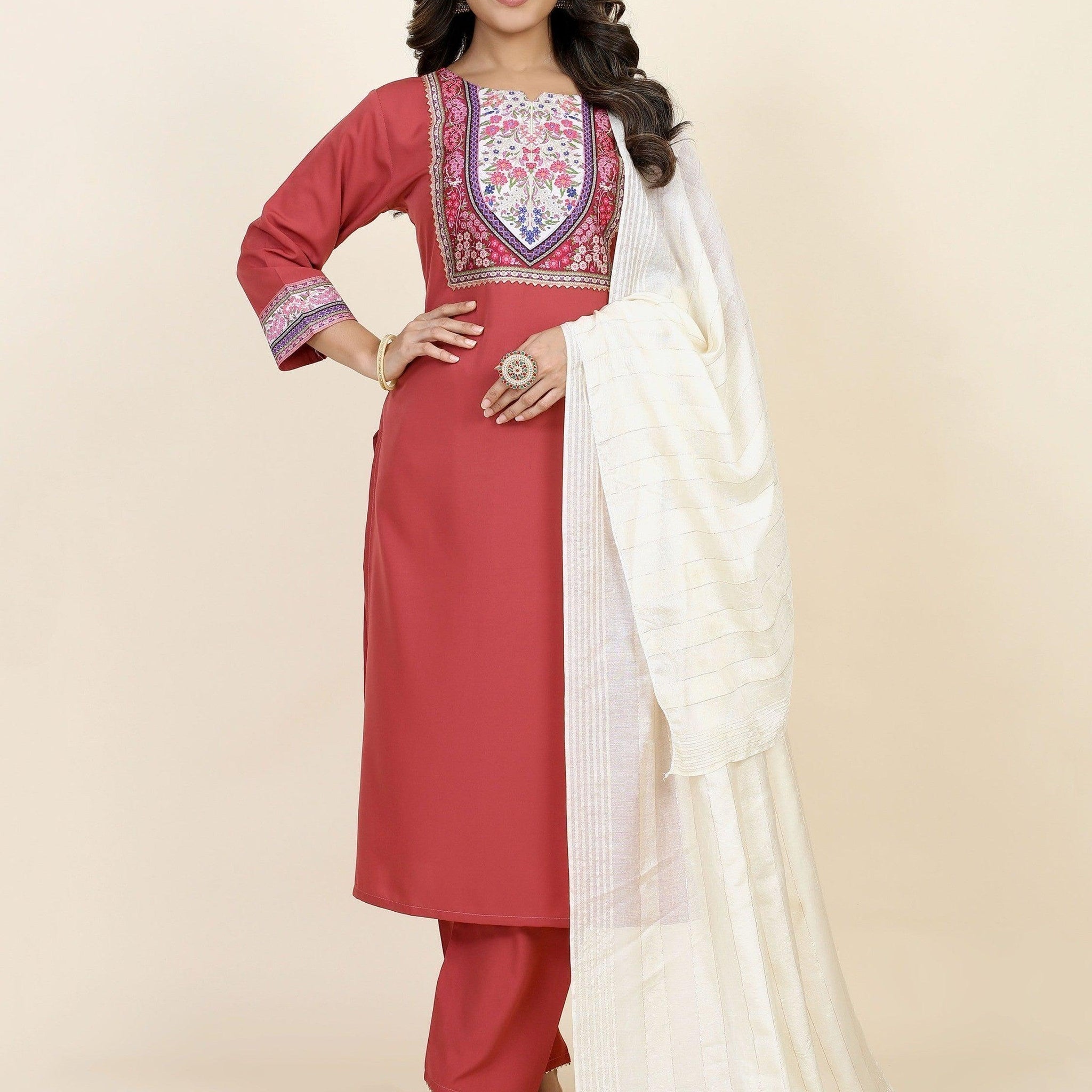 Lovely Red Digital Printed Crepe Festive Wear Pant Suit With Dupatta