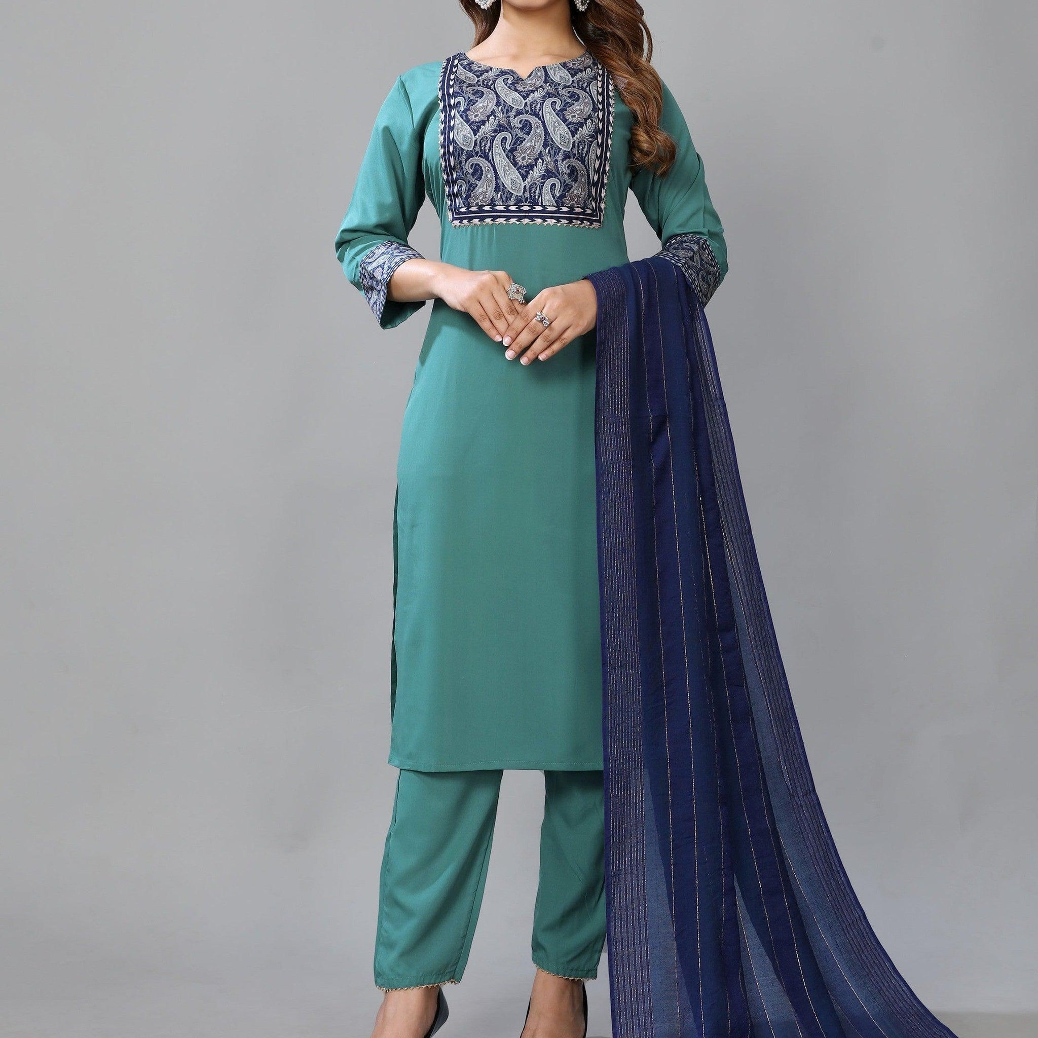 Exquisite Teal Blue Digital Printed Crepe Pant Suit With Dupatta