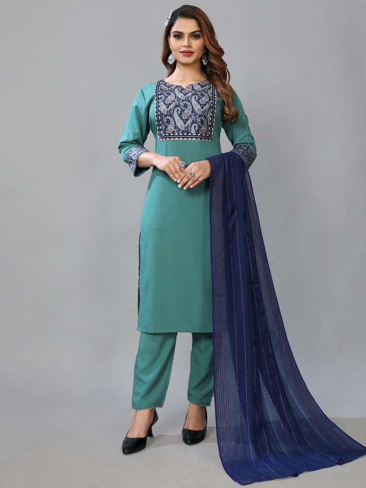 Exquisite Teal Blue Digital Printed Crepe Pant Suit With Dupatta