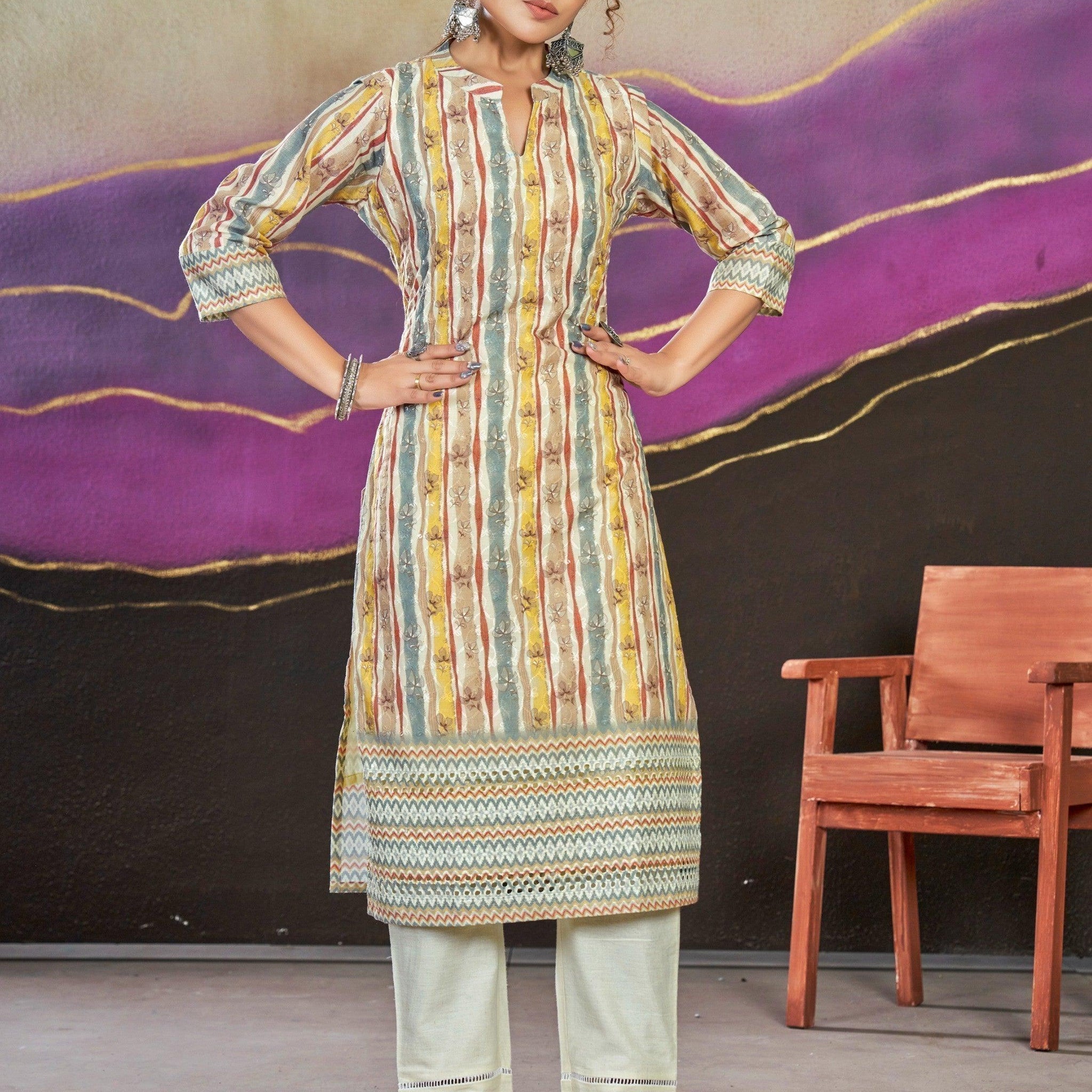 Engaging Multi-Color Digital Printed Cotton Festive Wear Kurti