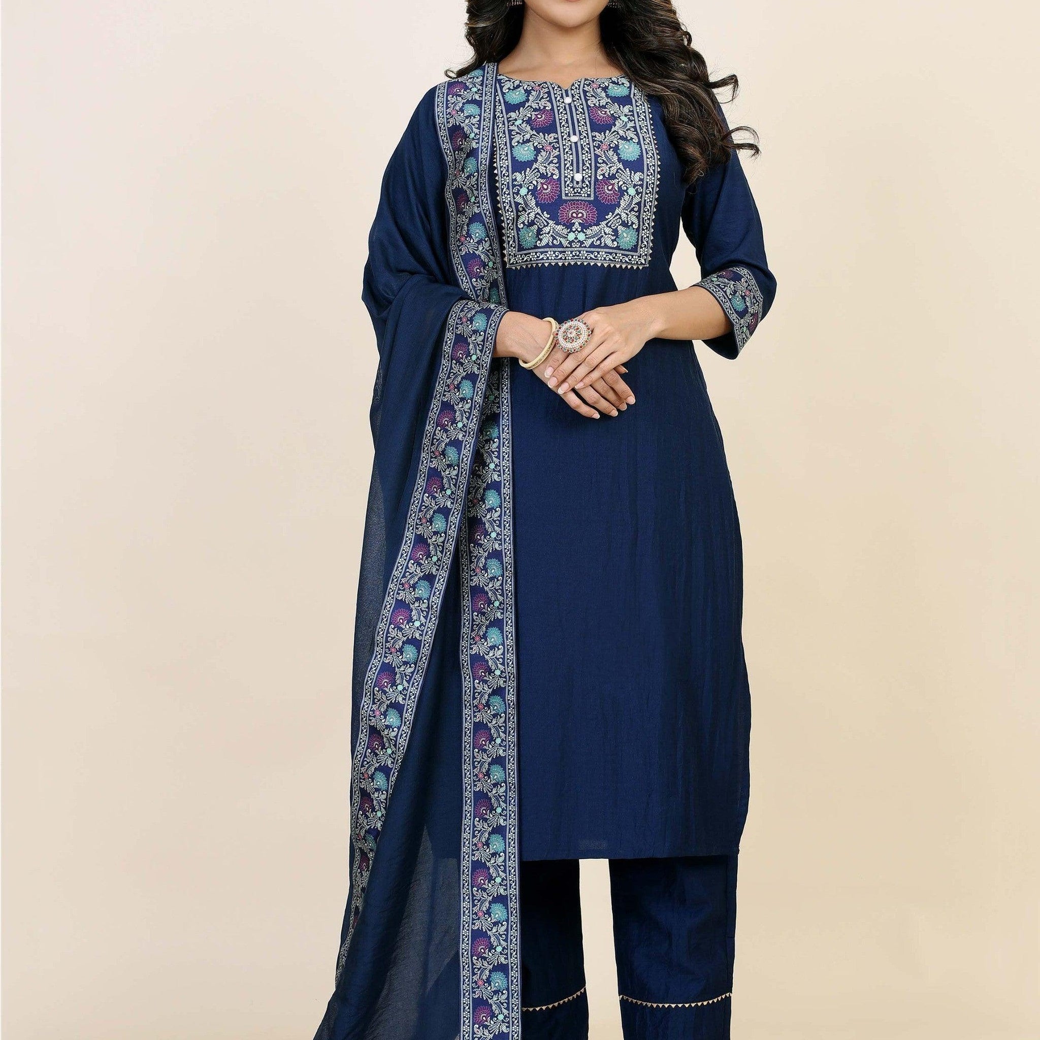 Marvelous Blue Digital Printed Chinon Pant Suit With Dupatta