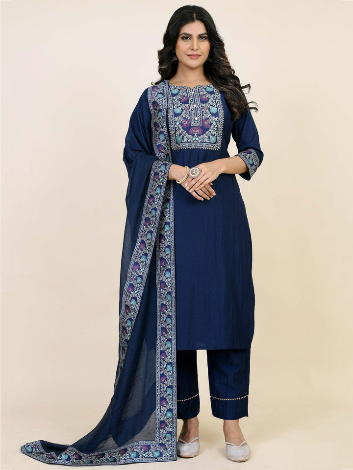 Marvelous Blue Digital Printed Chinon Pant Suit With Dupatta