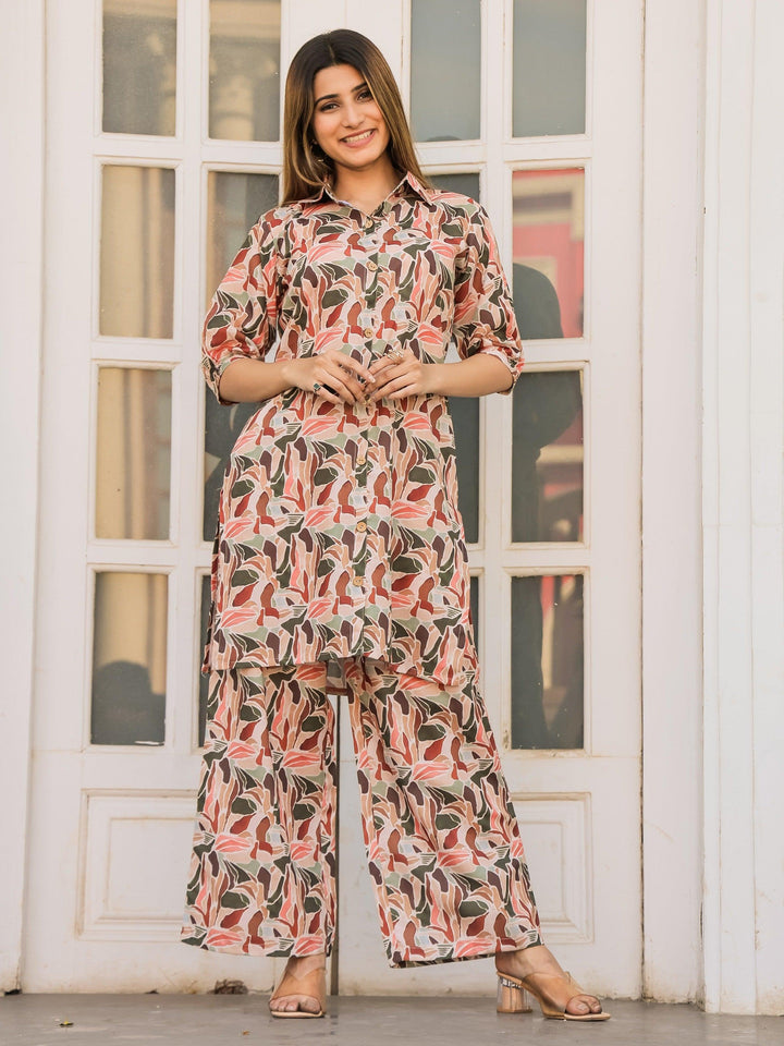 Exquisite Cream Digital Printed Cotton Top Palazzo Co-Ord Set