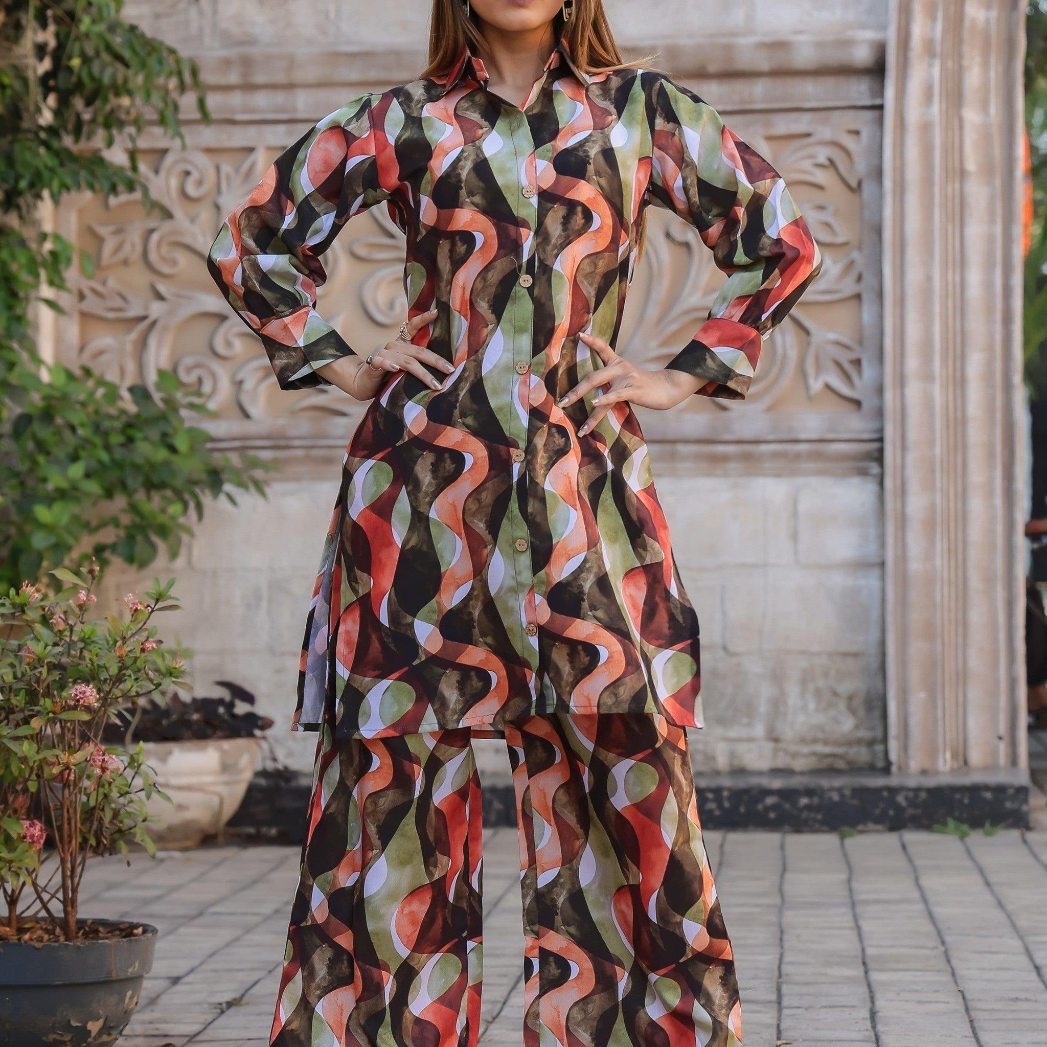 Sweet Multi-Color Digital Printed Cotton Top Palazzo Co-Ord Set