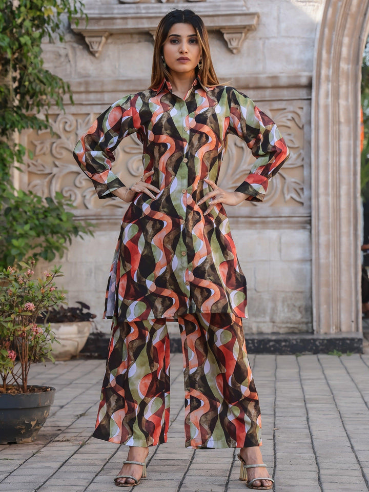 Sweet Multi-Color Digital Printed Cotton Top Palazzo Co-Ord Set