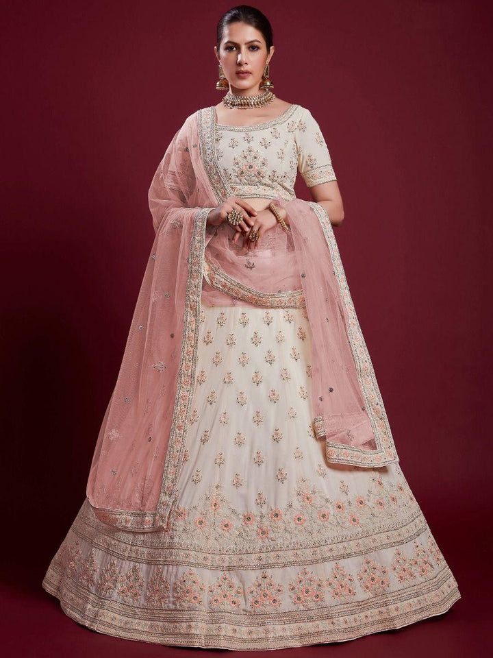 Enchanting White Embroidered Georgette Lehenga Choli With Dupatta
