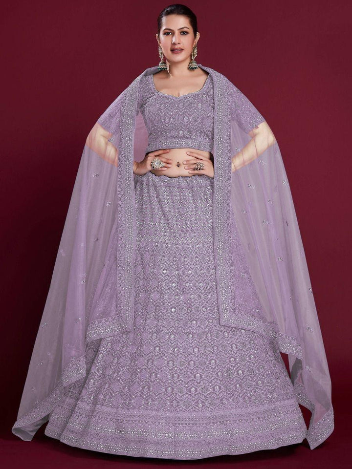 Lovely Lavender Embroidered Georgette Wedding Wear Lehenga Choli