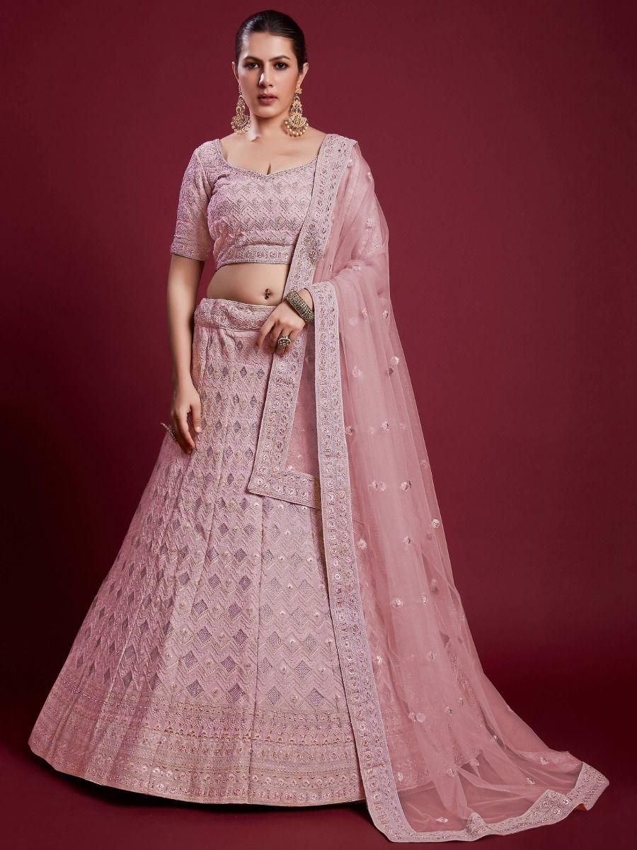 Stunning Pink Embroidered Georgette Lehenga Choli With Dupatta